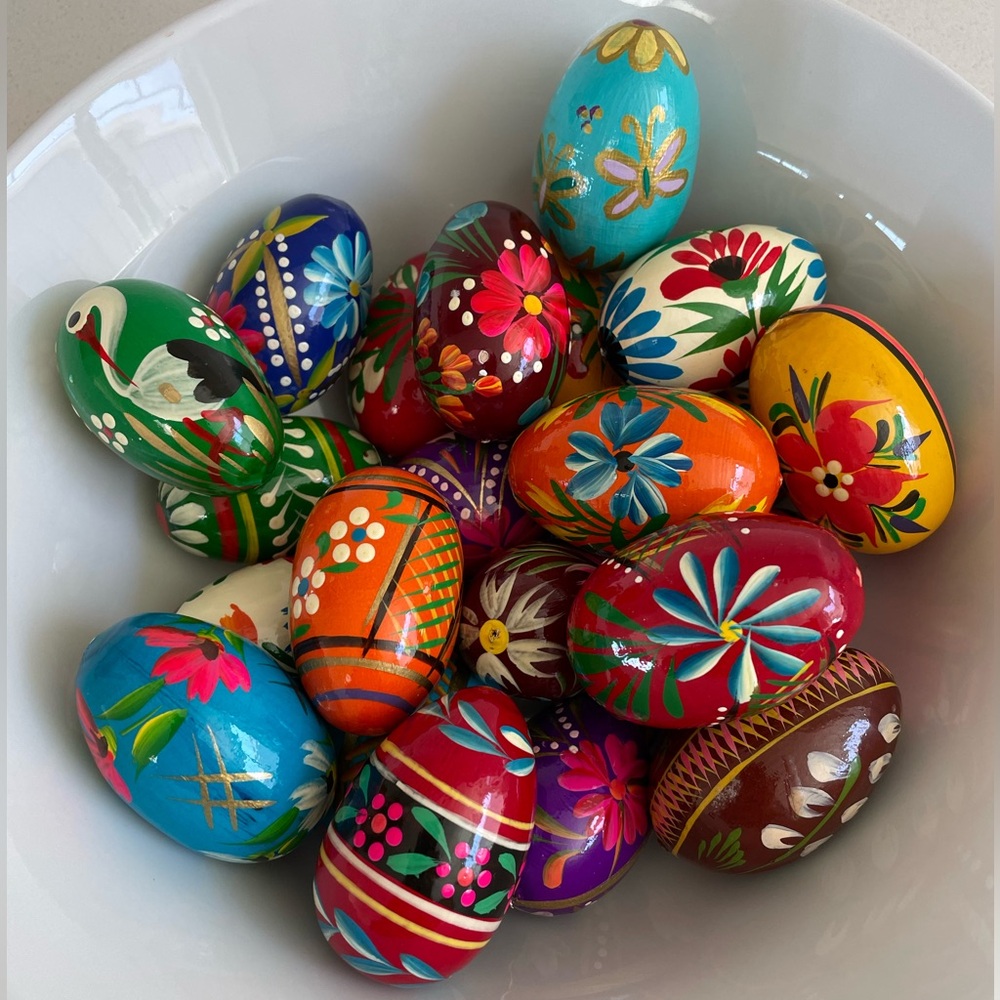 Set of 22 Painted Wooden Eggs— Pisanki